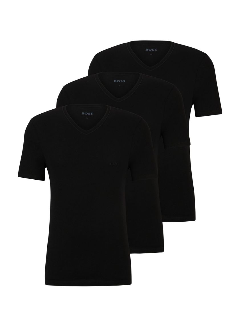 Hugo Boss t-shirt zwart effen 3 pack katoen