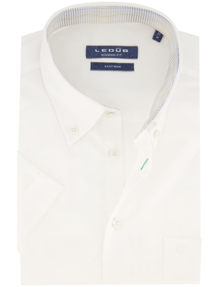 Ledub modern fit wit katoen korte mouw overhemd