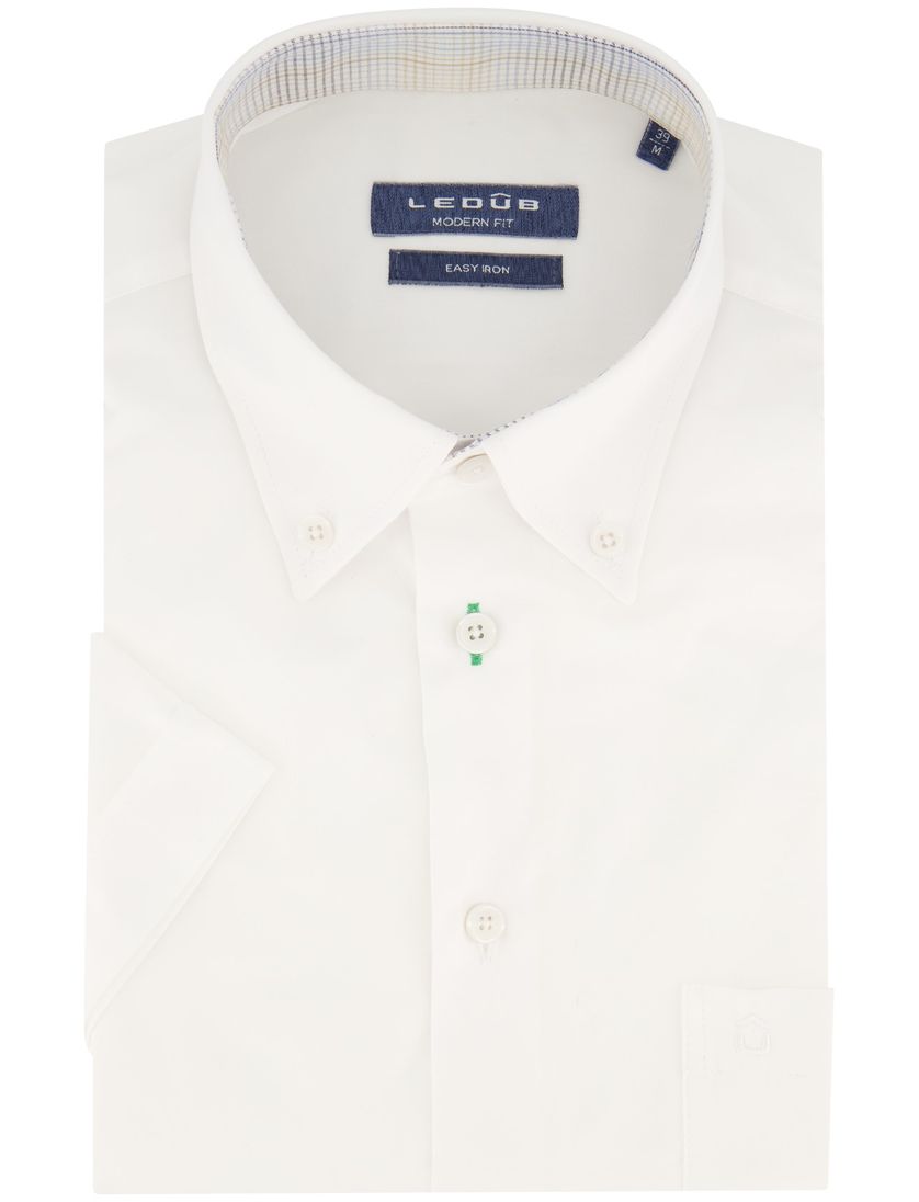Ledub modern fit wit katoen korte mouw overhemd