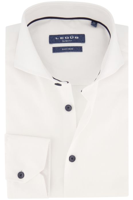 Ledub overhemd Slim Fit wit effen katoen