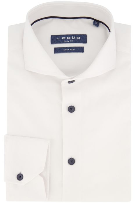 Ledub overhemd Slim Fit wit effen katoen