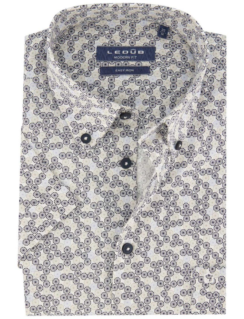 Ledub korte mouw overhemd wit geprint modern fit