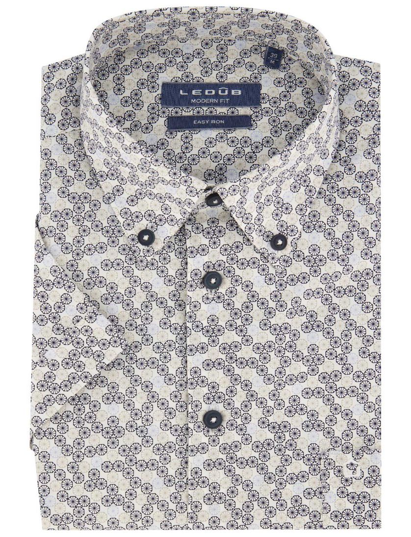 Ledub korte mouw overhemd wit geprint modern fit