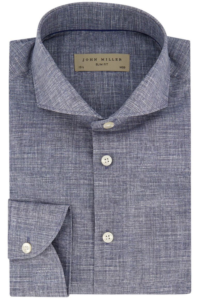 John Miller overhemd blauw slim fit katoen