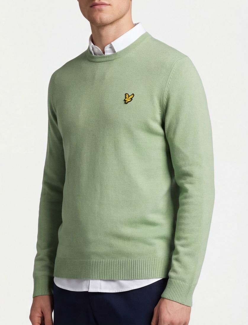 Trui Lyle & Scott groen effen katoen merinowol