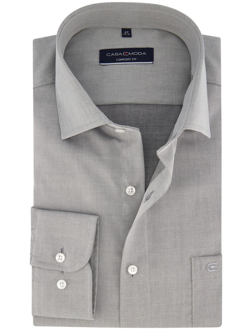 overhemd Casa Moda mouwlengte 7 normale fit grijs effen katoen