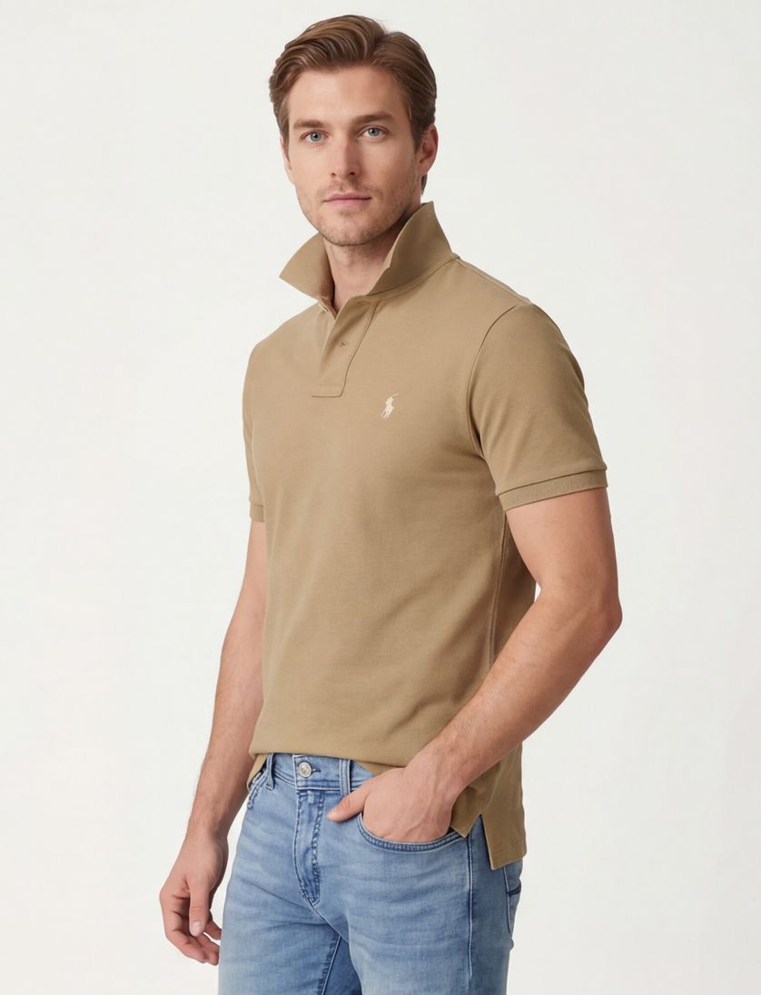Polo Ralph Lauren polo Slim Fit bruin effen 100% katoen