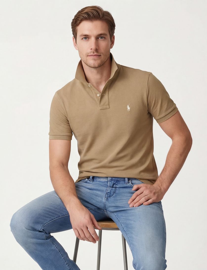 Polo Ralph Lauren polo Slim Fit bruin effen 100% katoen