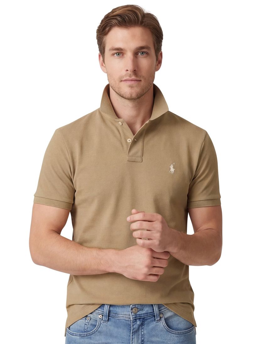 Polo Ralph Lauren polo Slim Fit bruin effen 100% katoen