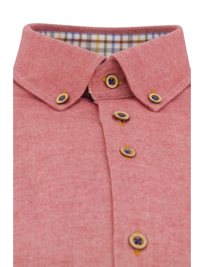 Portofino casual overhemd wijde fit rood effen bruine knopen katoen