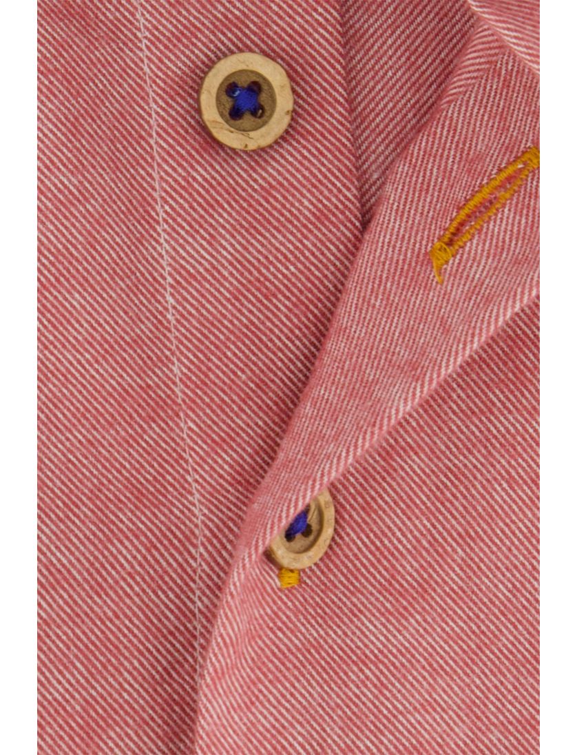 Portofino casual overhemd wijde fit rood effen bruine knopen katoen