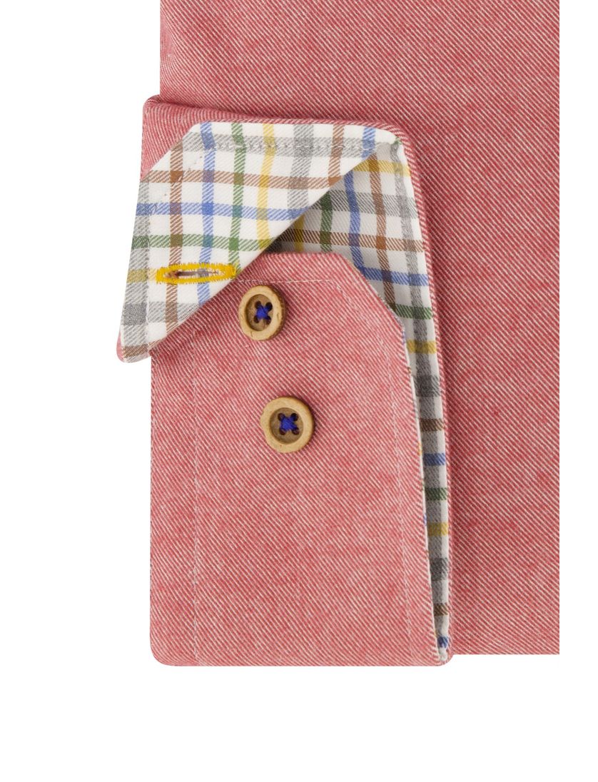 Portofino casual overhemd wijde fit rood effen bruine knopen katoen