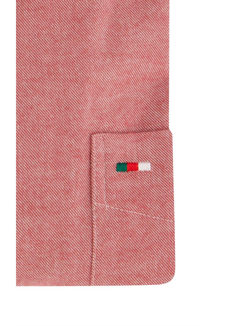 Portofino casual overhemd wijde fit rood effen bruine knopen katoen