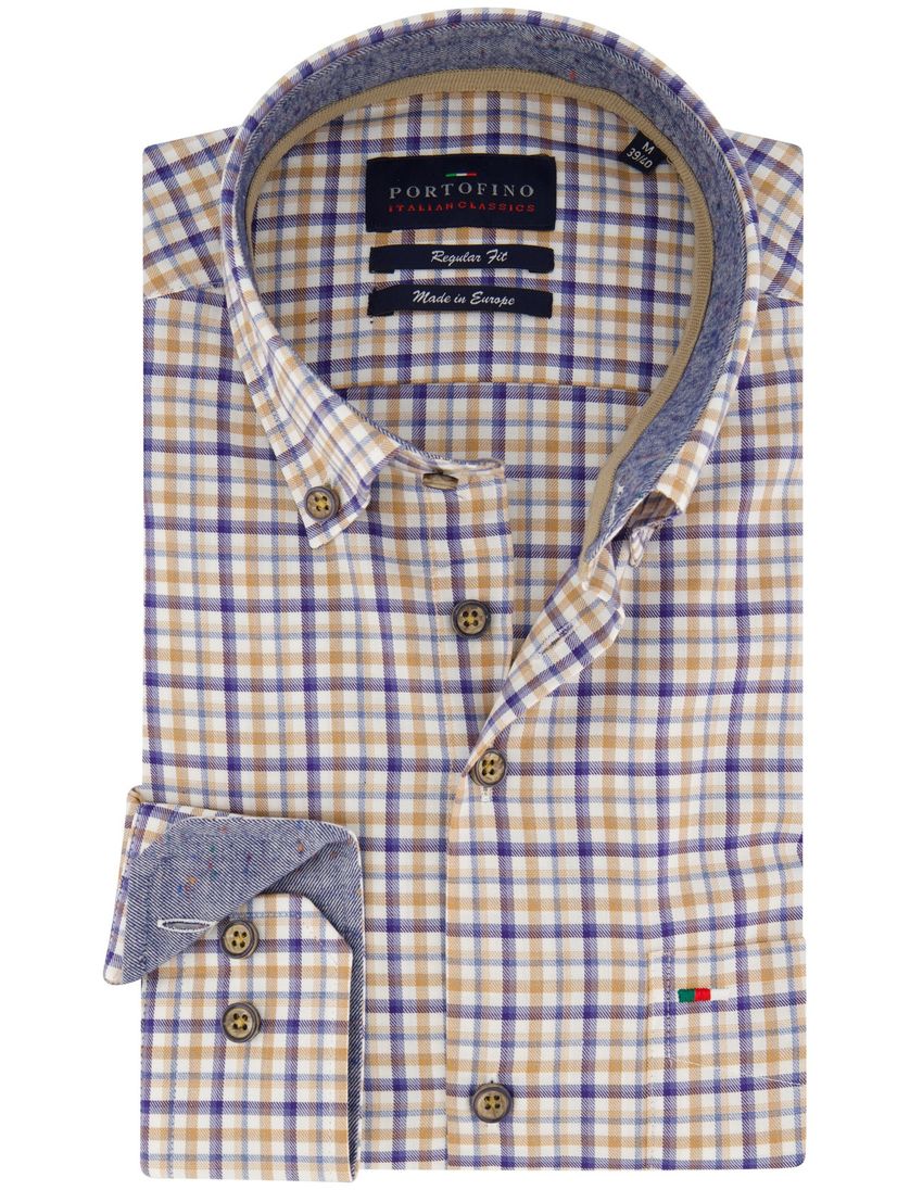 Portofino casual overhemd wijde fit blauw geruit button-down katoen