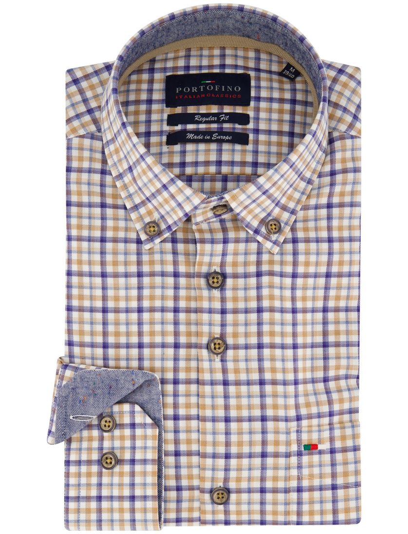 Portofino casual overhemd wijde fit blauw geruit button-down katoen
