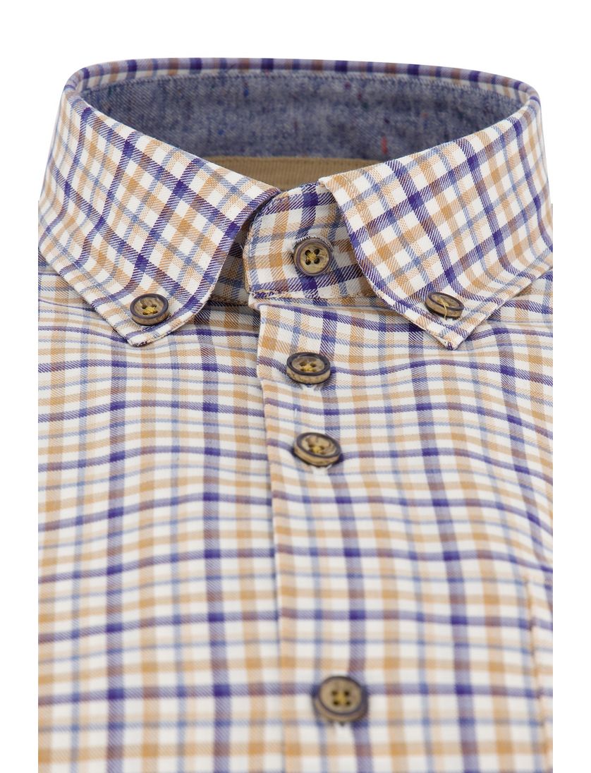 Portofino casual overhemd wijde fit blauw geruit button-down katoen