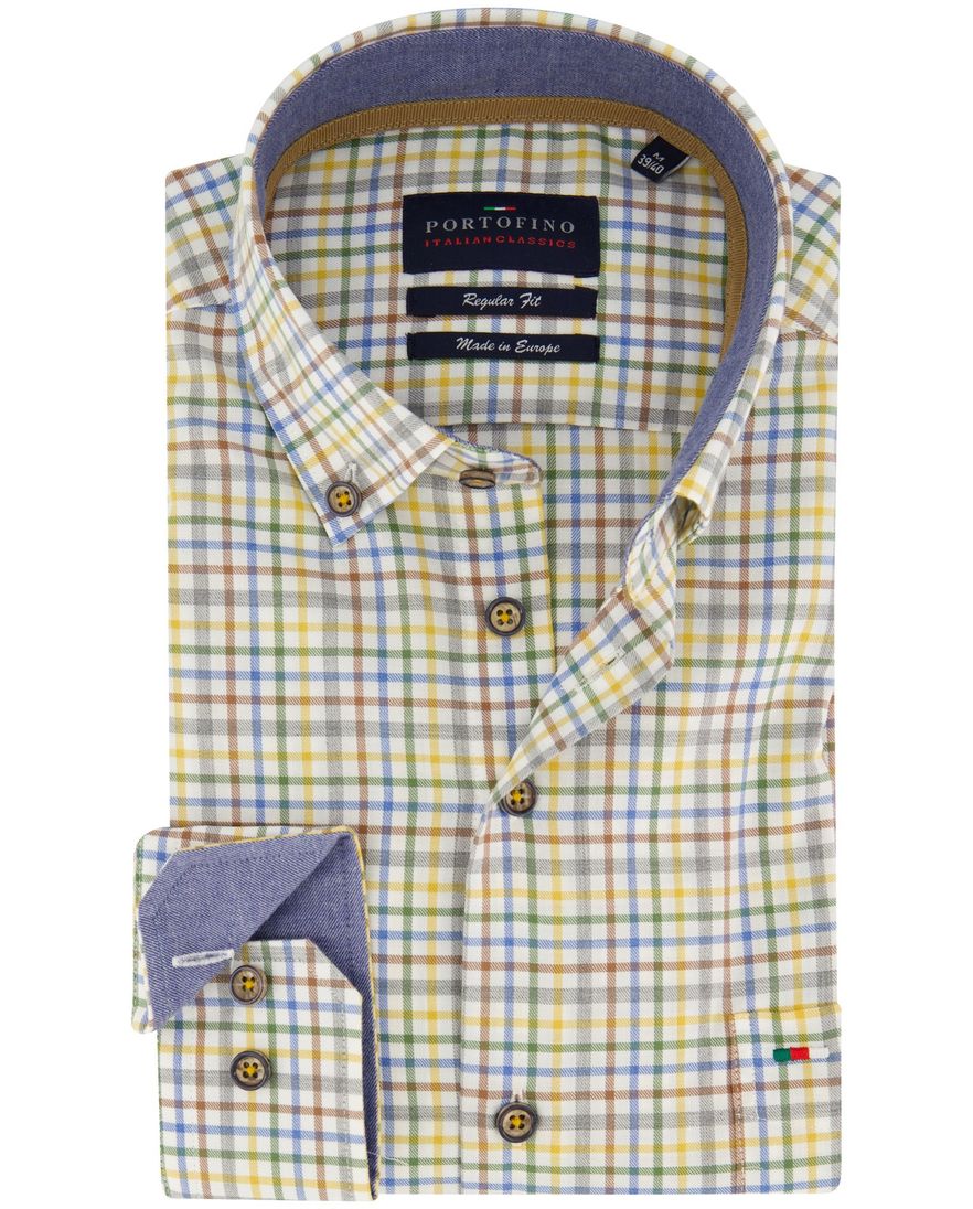Overhemd Portofino casual wijde fit geel geruit katoen