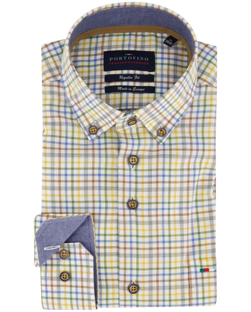 Overhemd Portofino casual wijde fit geel geruit katoen