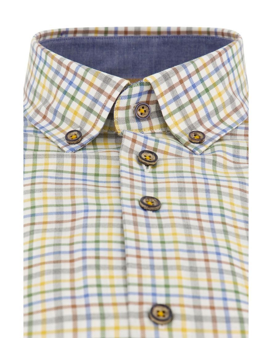 Overhemd Portofino casual wijde fit geel geruit katoen