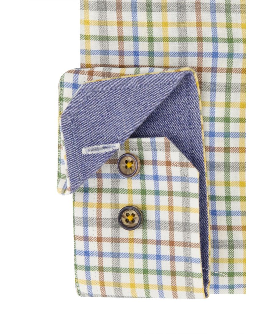 Overhemd Portofino casual wijde fit geel geruit katoen