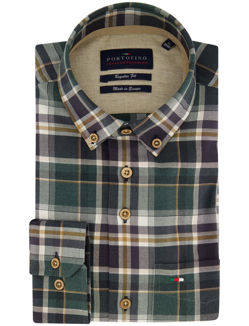 Overhemd Portofino overhemd wijde fit groen geruit katoen