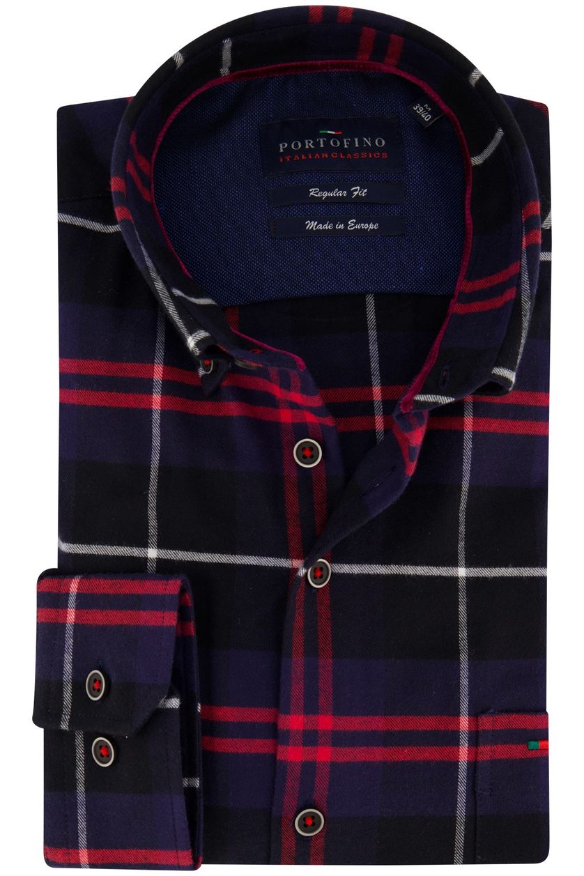 Portofino flannel overhemd wijde fit donkerblauw geruit