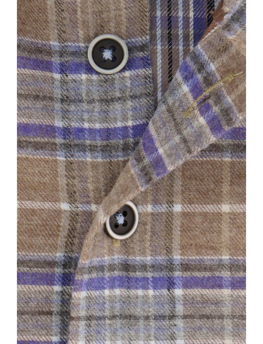 Portofino casual overhemd wijde fit bruin geruit zwarte knopen katoen