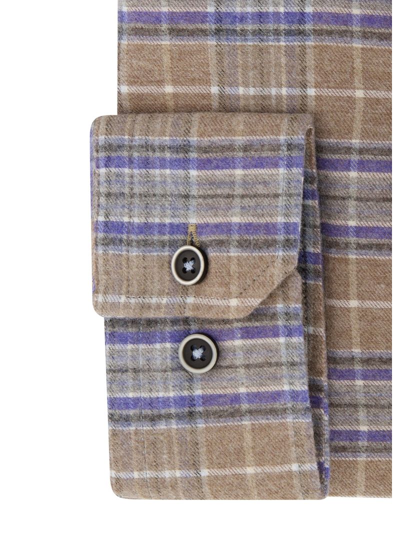 Portofino casual overhemd wijde fit bruin geruit zwarte knopen katoen