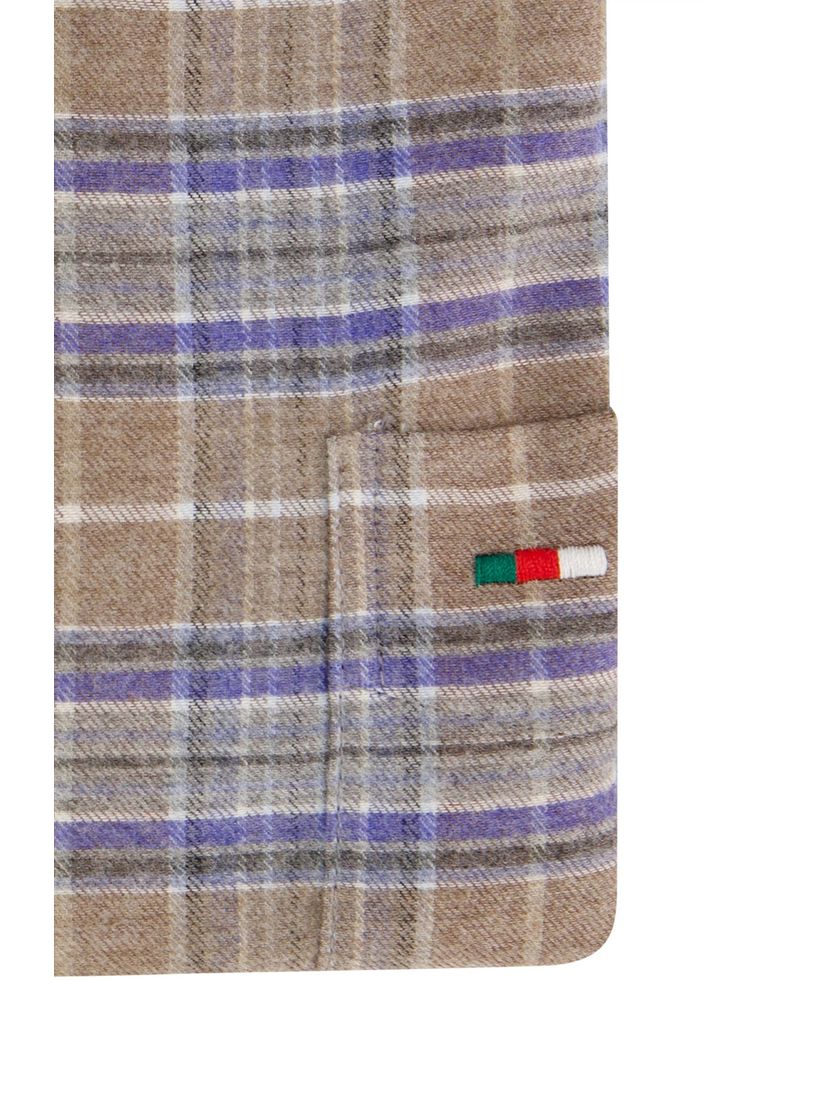 Portofino casual overhemd wijde fit bruin geruit zwarte knopen katoen