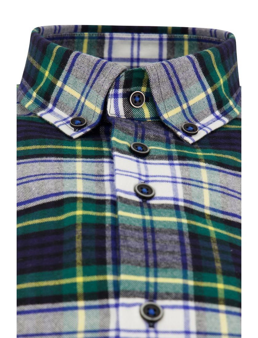 Portofino casual overhemd wijde fit donkerblauw geel groen geruit katoen