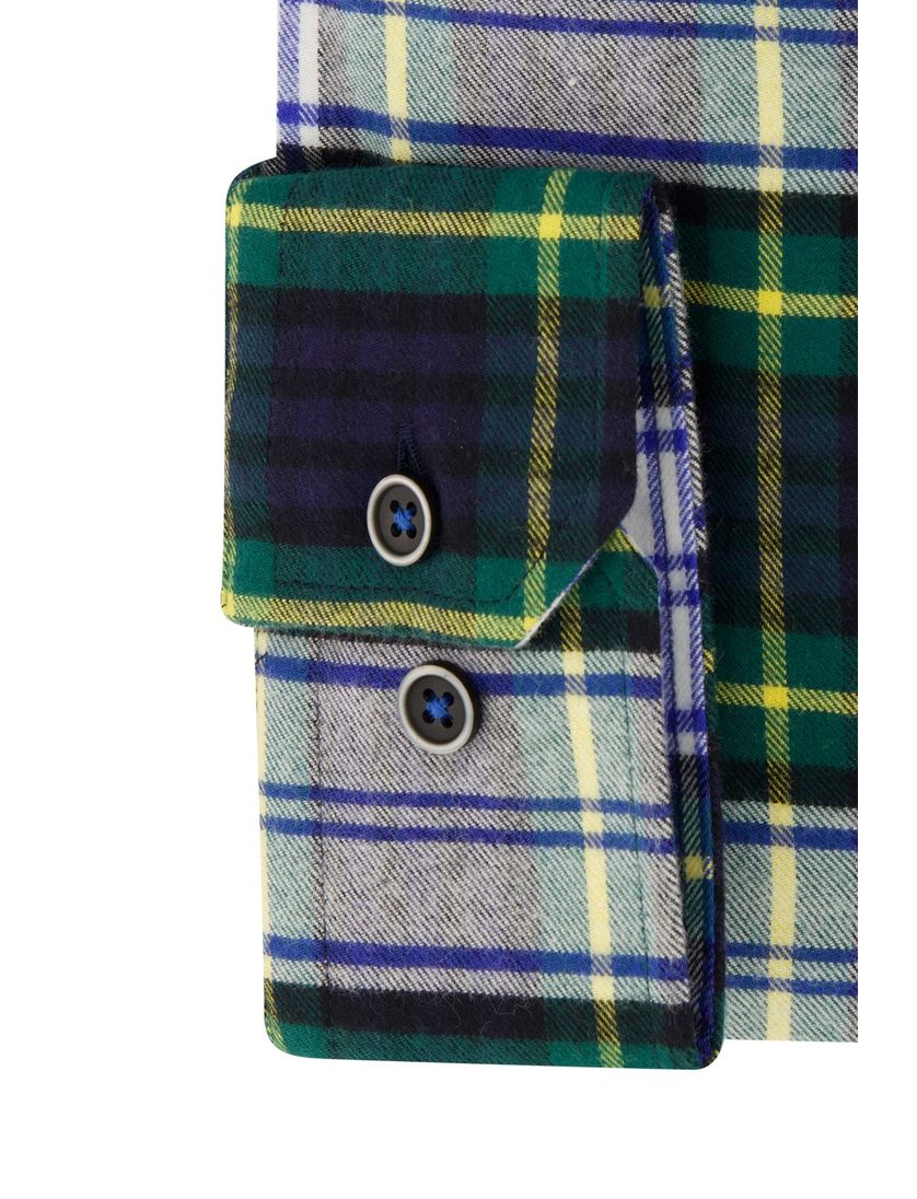 Portofino casual overhemd wijde fit donkerblauw geel groen geruit katoen