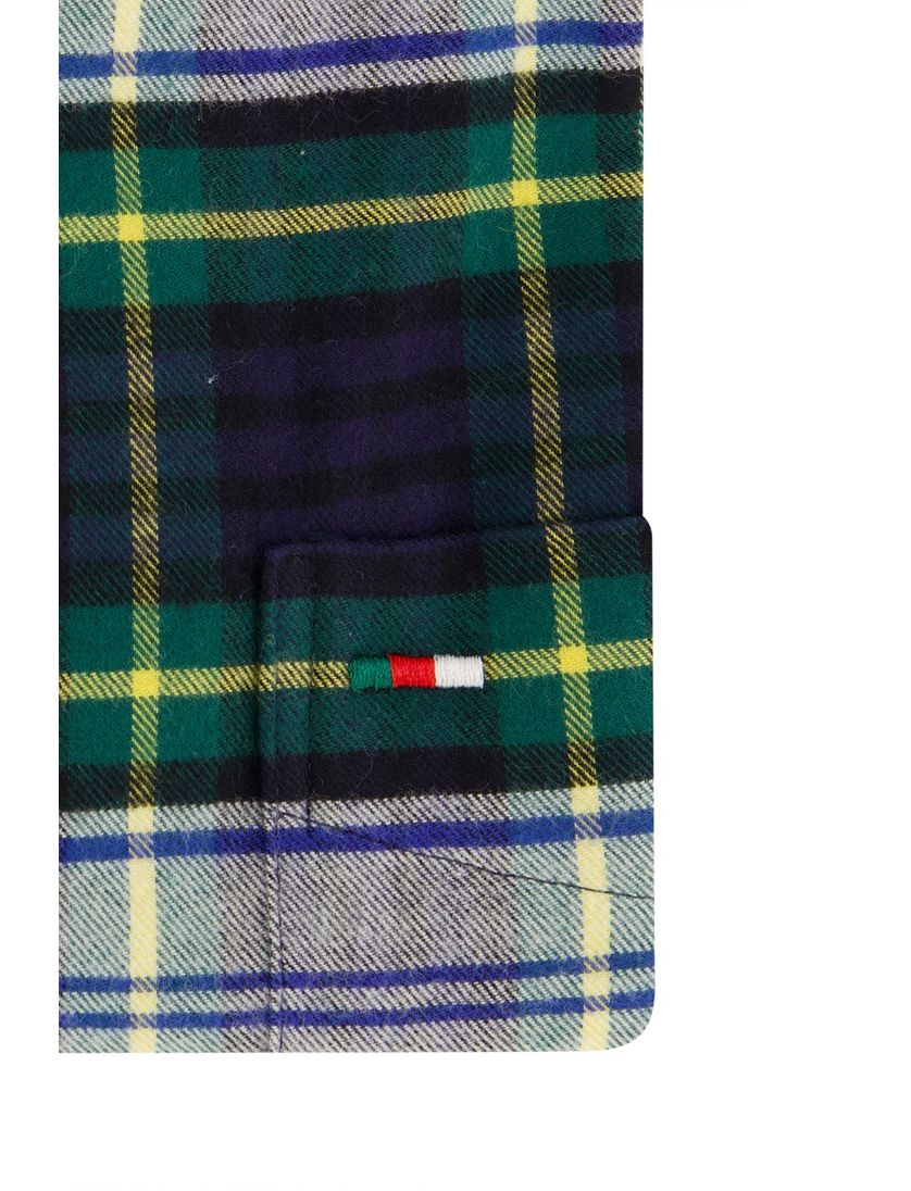 Portofino casual overhemd wijde fit donkerblauw geel groen geruit katoen