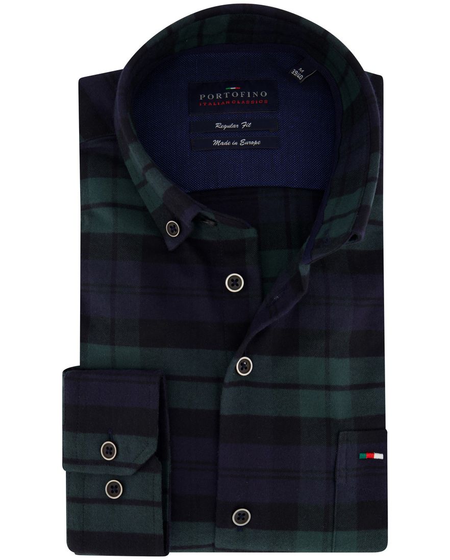 Portofino casual overhemd wijde fit donkerblauw geruit katoen flannel