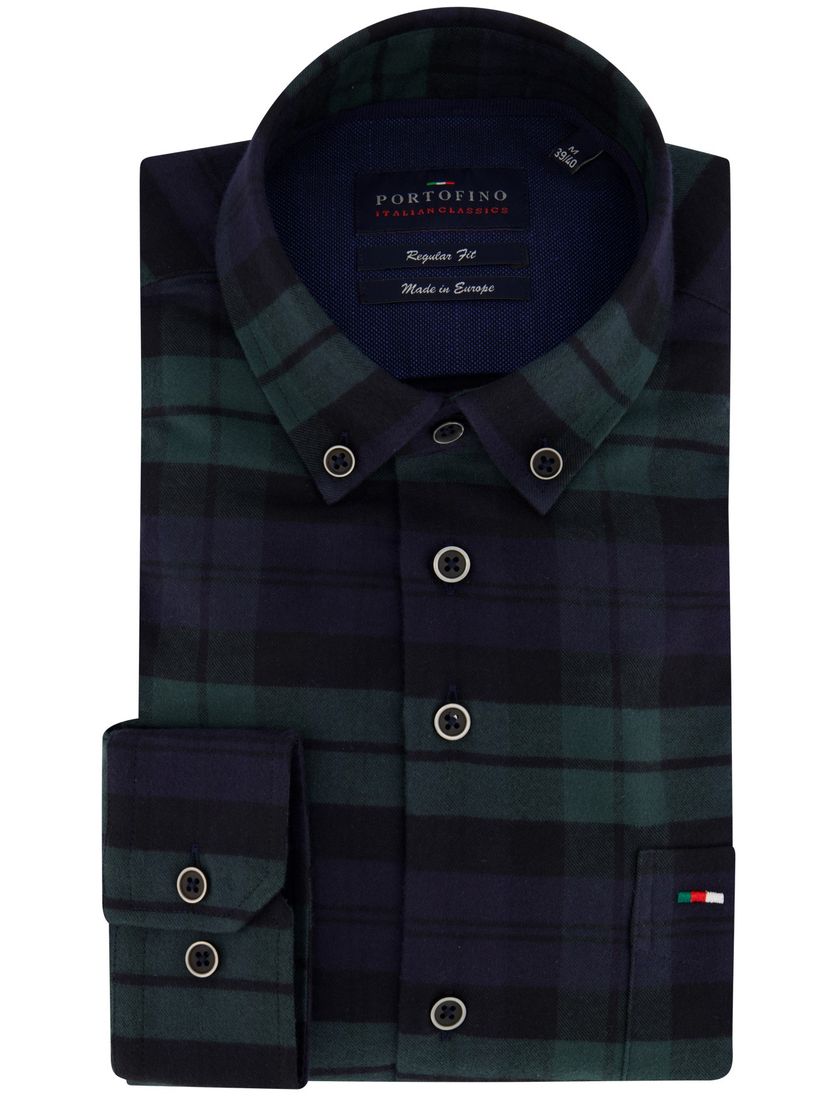 Portofino casual overhemd wijde fit donkerblauw geruit flannel katoen