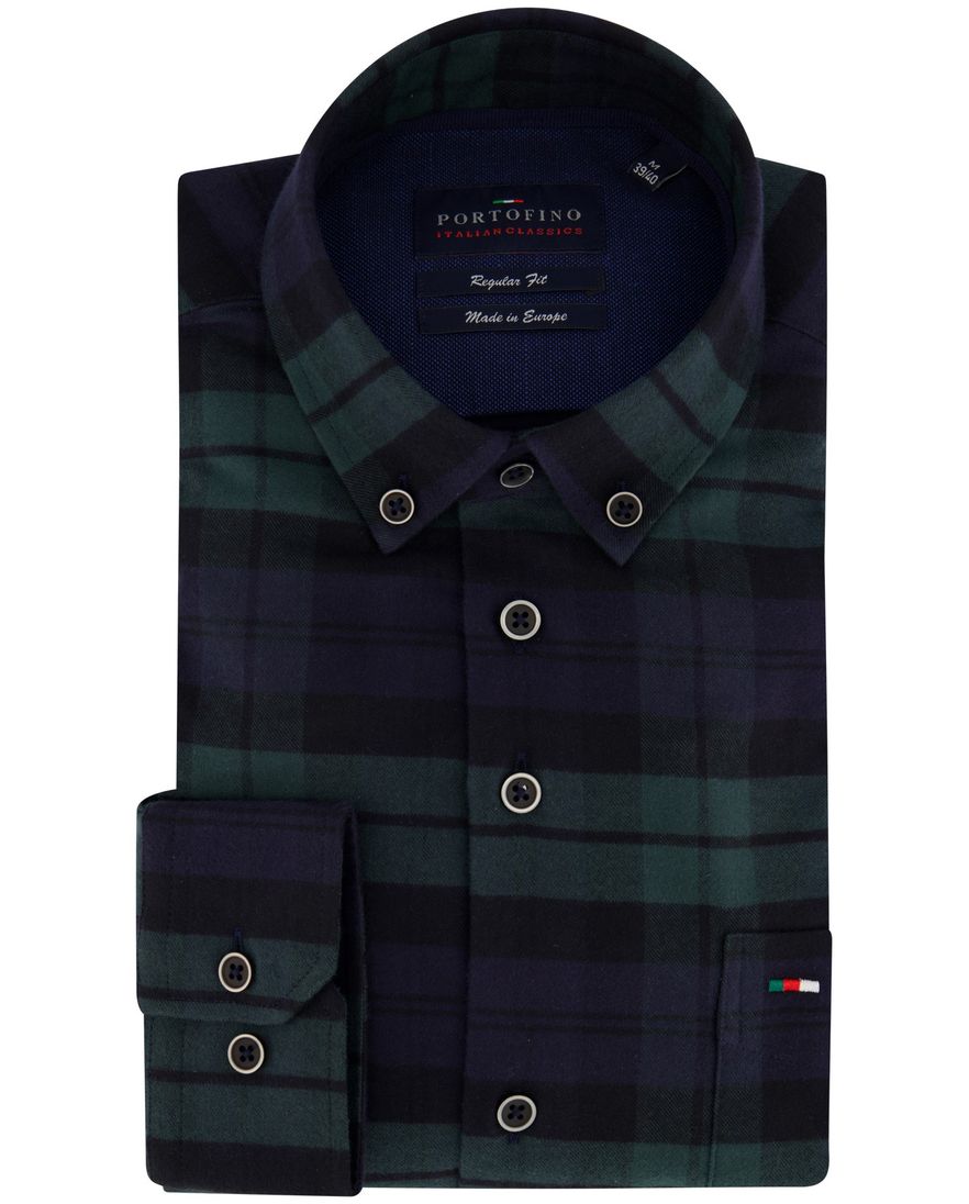 Portofino casual overhemd wijde fit donkerblauw geruit katoen flannel