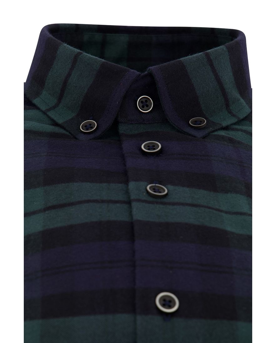 Portofino casual overhemd wijde fit donkerblauw geruit katoen flannel