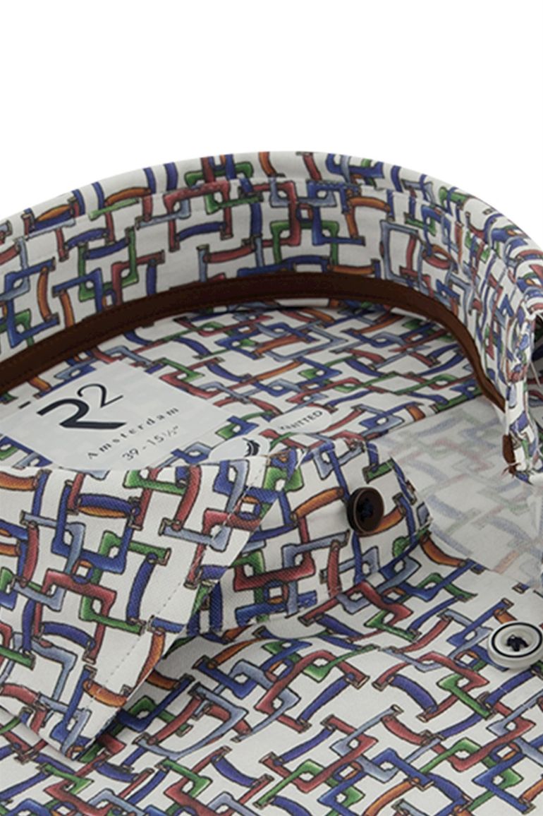R2 overhemd multicolor geprint slim fit