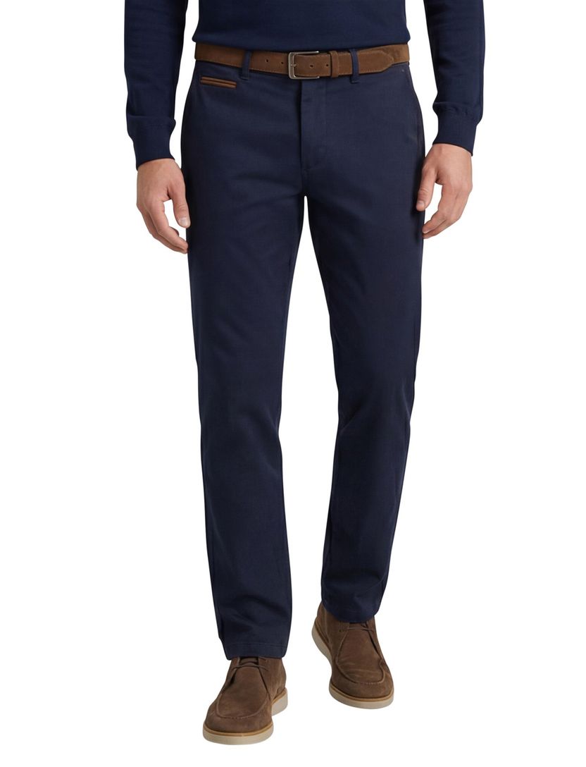 Gardeur katoenen broek Benny donkerblauw effen katoen-stretch