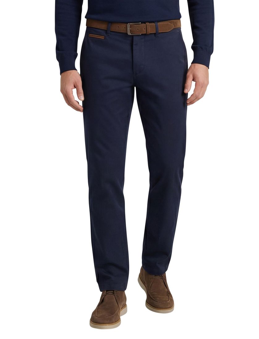 Gardeur katoenen broek Benny donkerblauw effen katoen-stretch