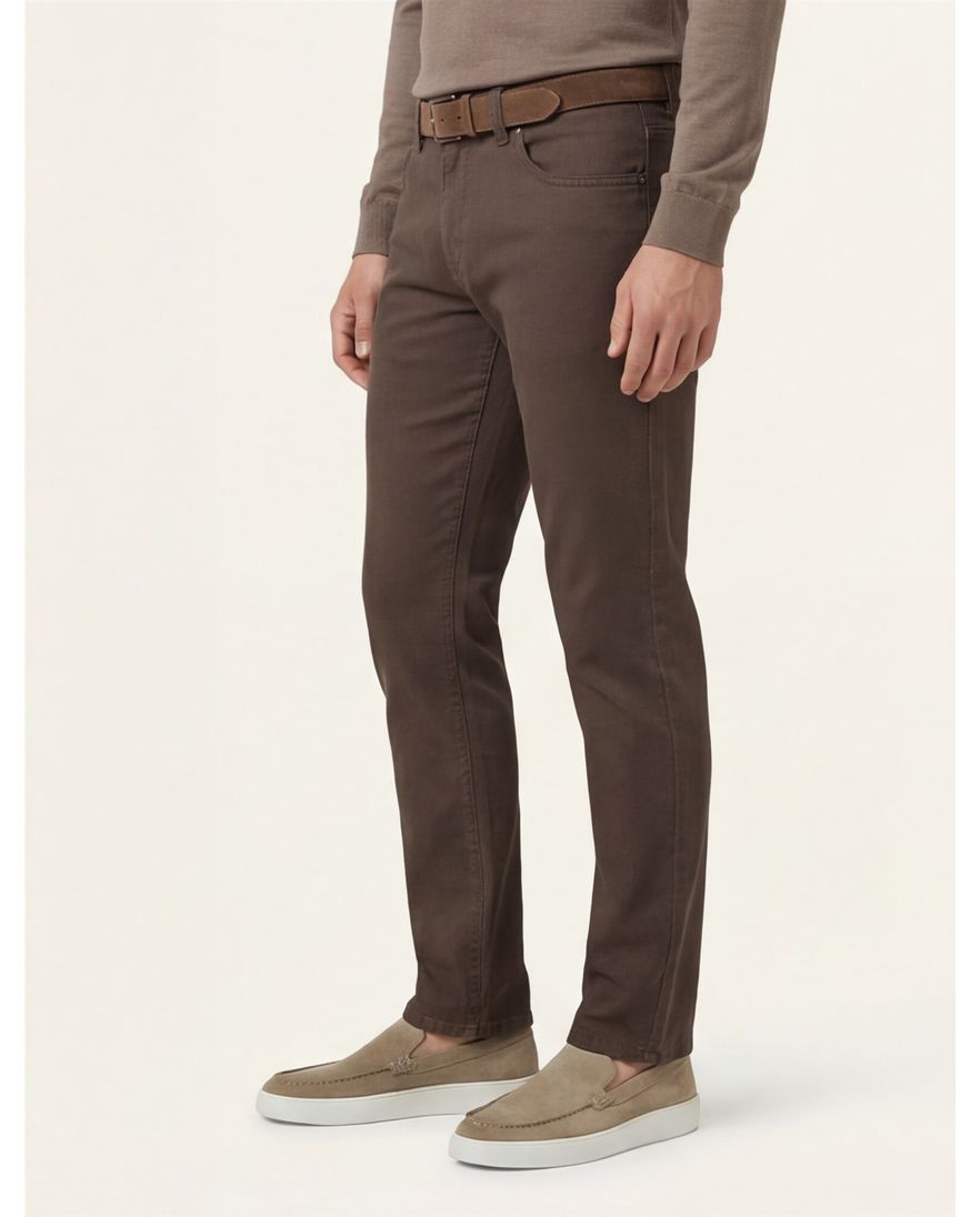 Gardeur jeans Sandro bruin effen katoen slim fit