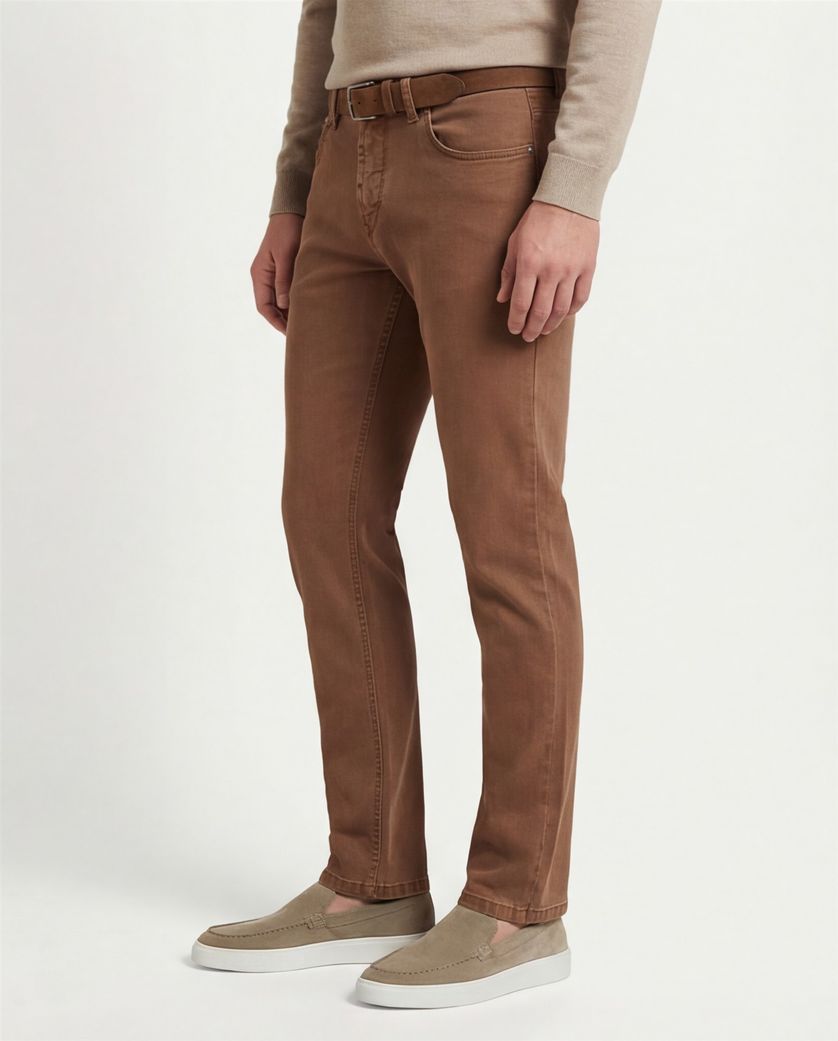 Gardeur jeans Sandro bruin effen slim fit katoen