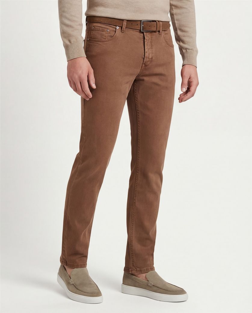 Gardeur jeans Sandro bruin effen slim fit katoen