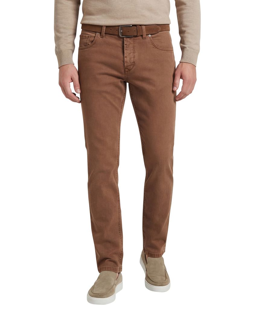 Gardeur jeans Sandro bruin effen slim fit katoen