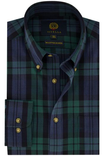Viyella Viyella groen geruit overhemd normale fit katoen