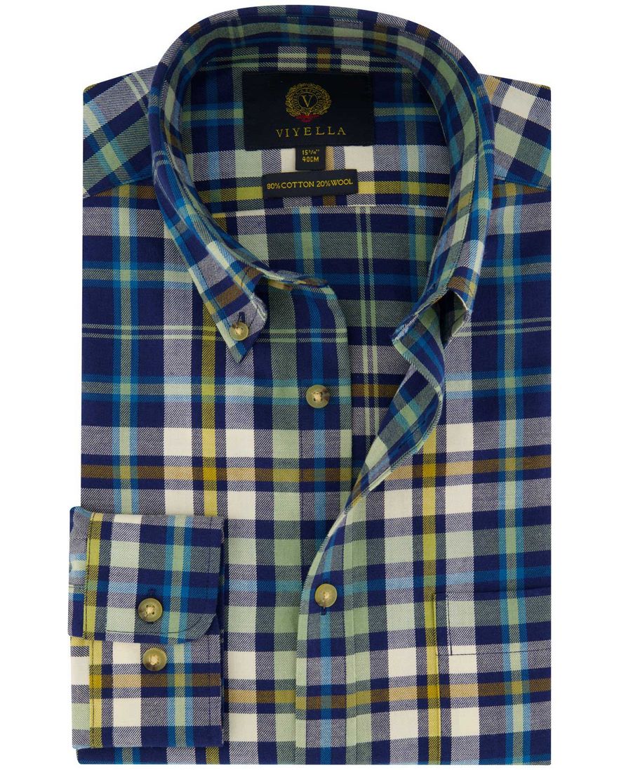 Viyella overhemd katoen blauw geruit