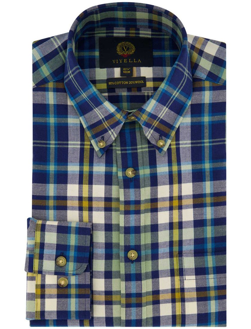 Viyella overhemd blauw geruit katoen