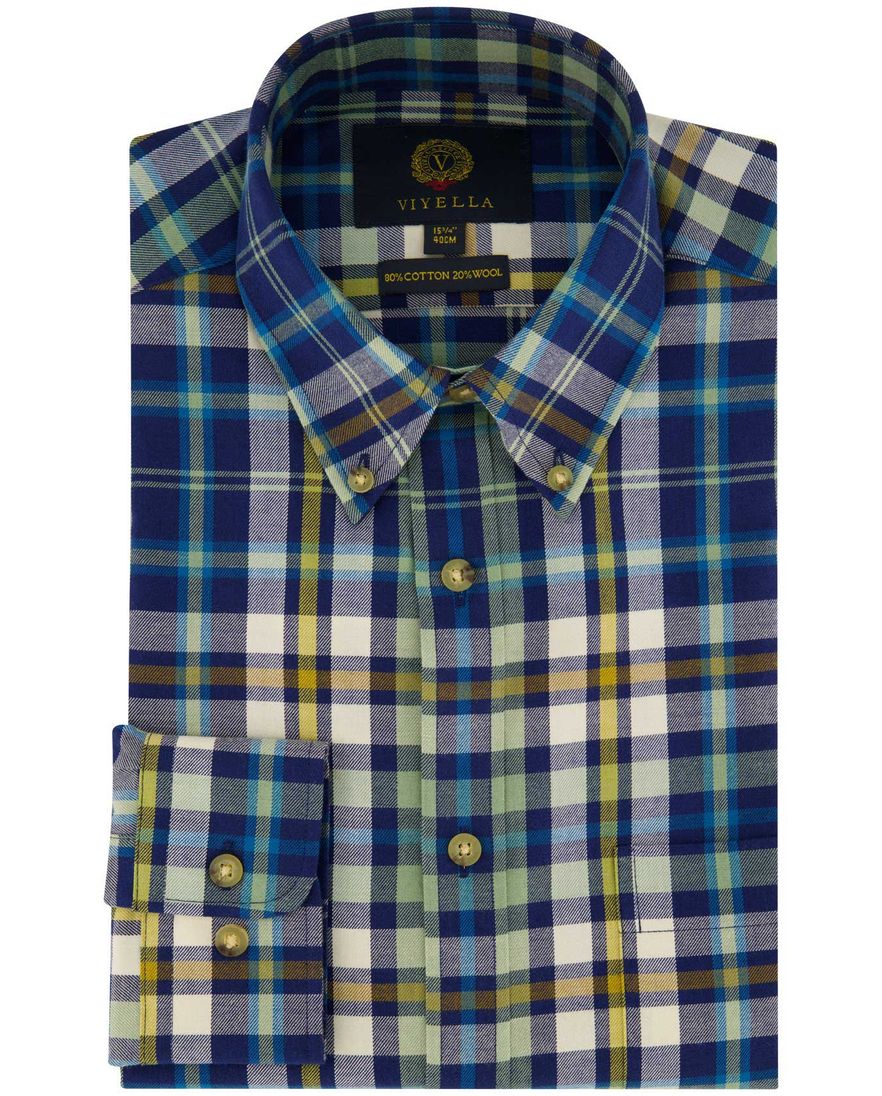 Viyella overhemd katoen blauw geruit