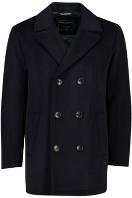 Wellington of Bilmore Wellington of Bilmore winterjas donkerblauw effen knopen normale fit wol