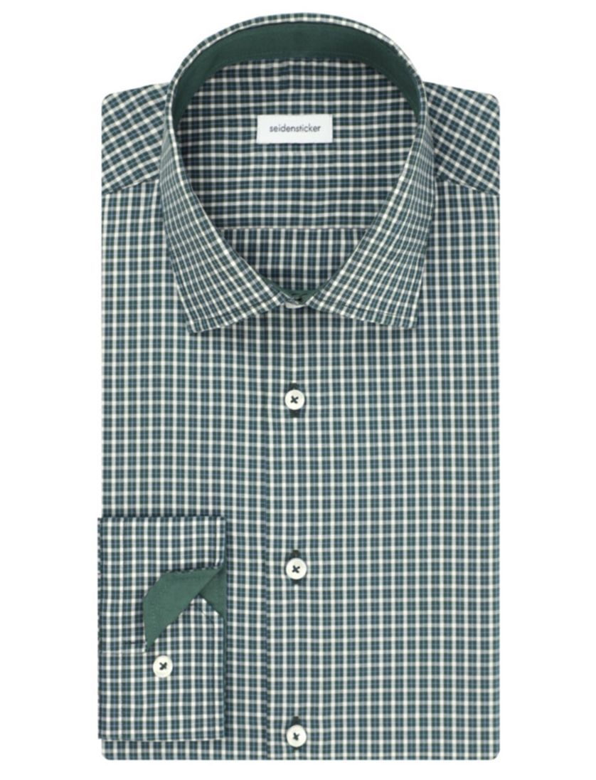 Seidensticker business overhemd Shaped Fit groen wit geruit katoen