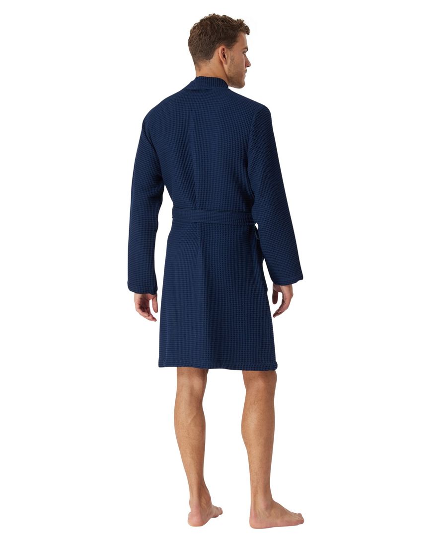 Schiesser badjas donkerblauw wafelkatoen Essentials